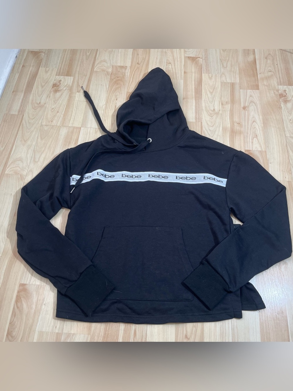 Bebe Sport Black Hoodie Logo Stripe Breathable Women’s small new with tags